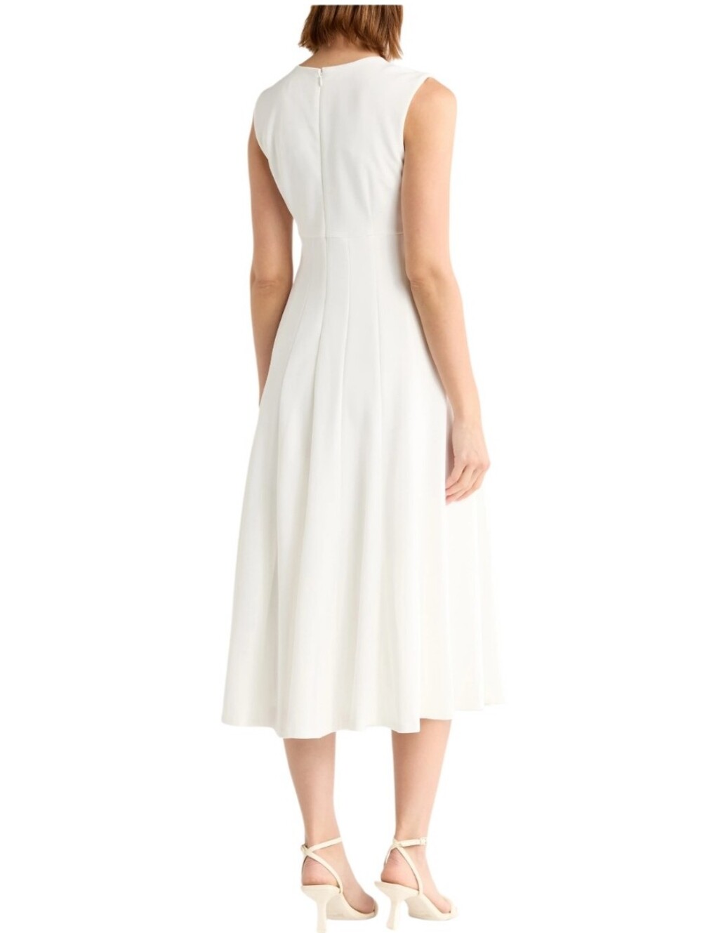 CALVIN KLEIN Ivory Scuba Crepe Fit & Flare Sleeveless Summer Dress NWT - Picture 3 of 10